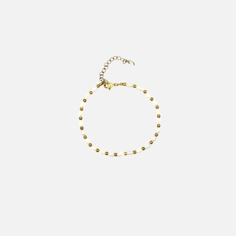 Raershop Plane Jane Pearls set featuring a delicate necklace and bracelet with cultured freshwater pearls and gold beads